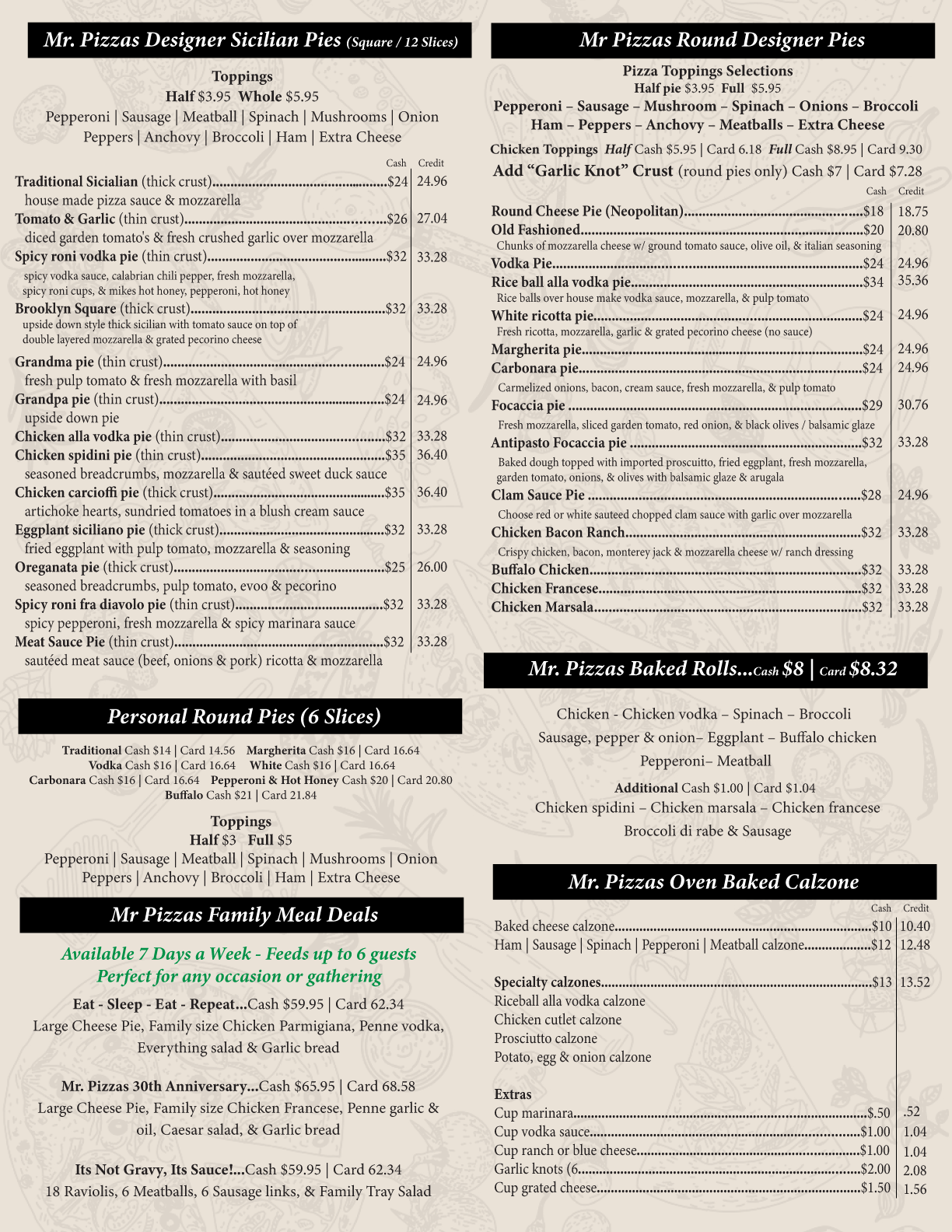 MR PIZZA MENU PAGE 1